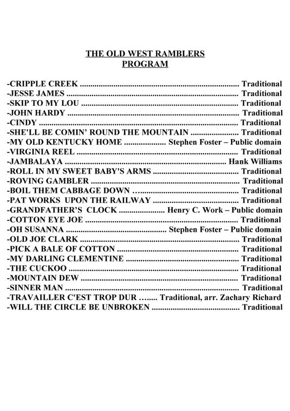 Programm of The Old West Ramblers