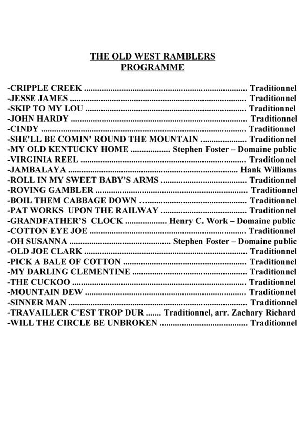 Programme des Old West Ramblers